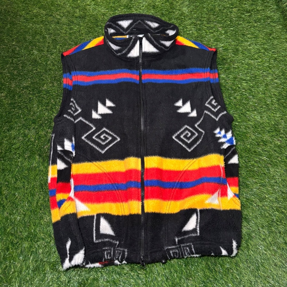 Stark Vintage Fleece Vest Mens Medium Aztec Southwestern Full Zip Made in USA